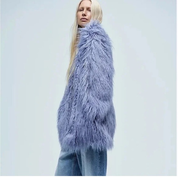 Free People Renata Fur Coat Jacket Blue Oversized Taylor Swift Size XS Blue - Picture 15 of 15